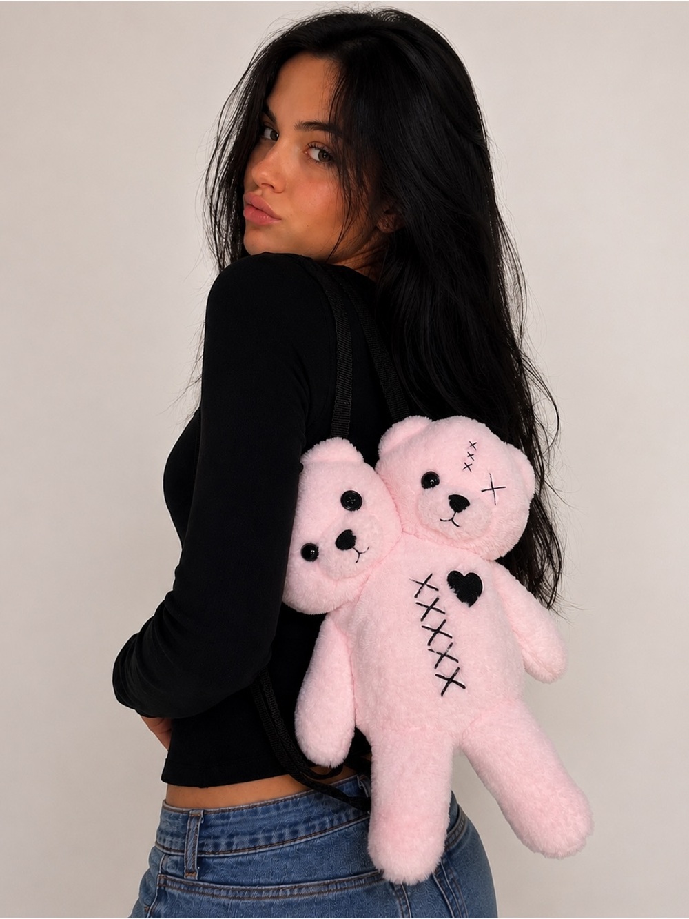Hot Topic Pink Plush Double Bear Backpack - Picture 5 of 7